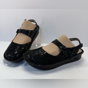 Alegria Jemma Black Sparkle Night Poppy women’s Mary Jane Shoes size 9
